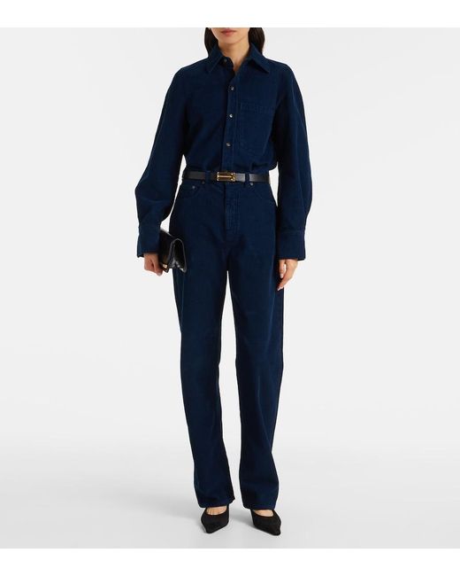 Victoria Beckham Blue High-Rise Cotton Corduroy Straight Pants
