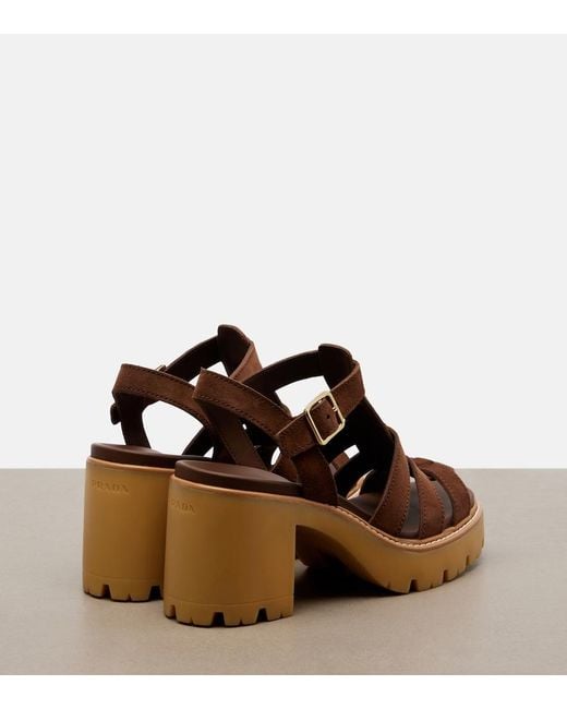 Prada Brown Suede Platform Sandals