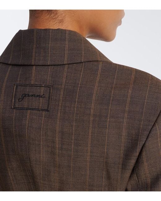 Ganni Brown Striped Wool Blazer
