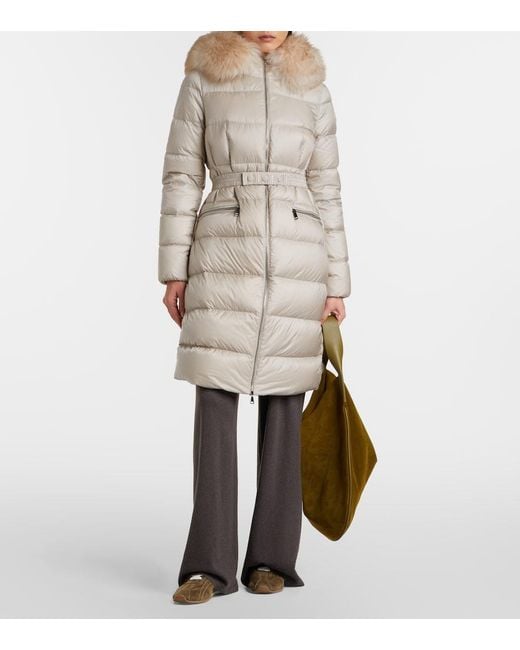 Moncler Natural Boedic Shearling-Trimmed Down Coat