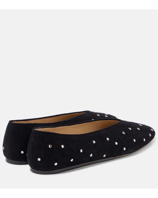 Le Monde Beryl Blue Regency Embellished Suede Ballet Flats