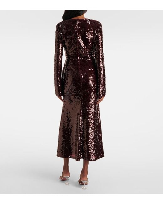 Self-Portrait Purple Sequined Cutout Midi Dress
