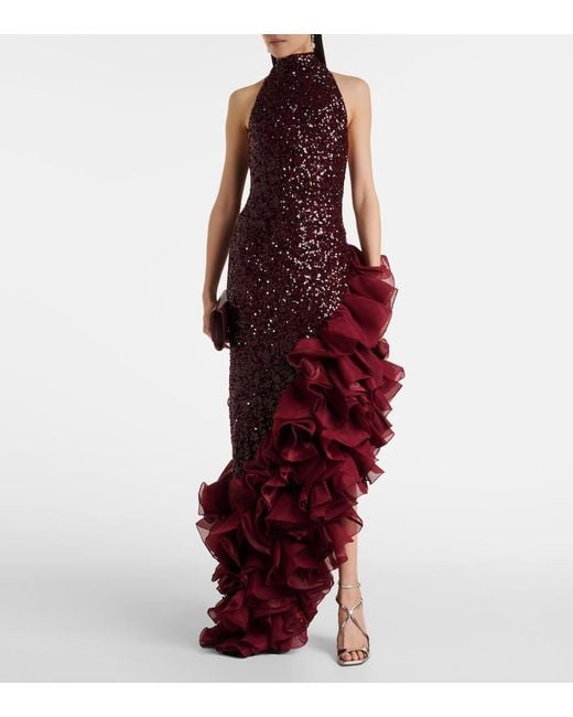 Abito Midi Con Paillettes E Volant di ROTATE BIRGER CHRISTENSEN in Red