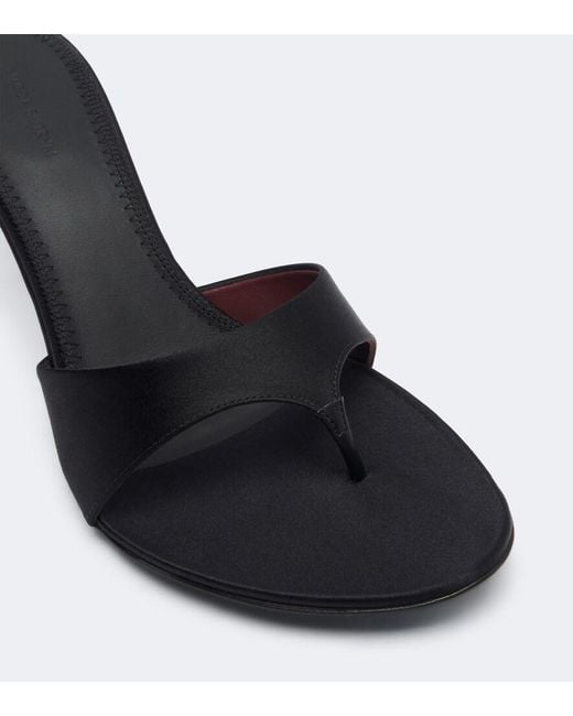 Magda Butrym Black Floral-Applique Satin Thong Sandals