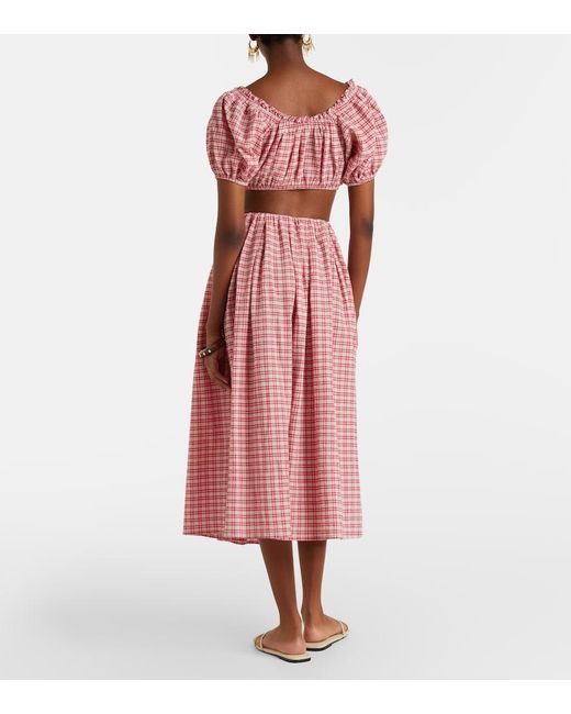 Faithfull The Brand Pink Agora Checked Cotton Midi Skirt