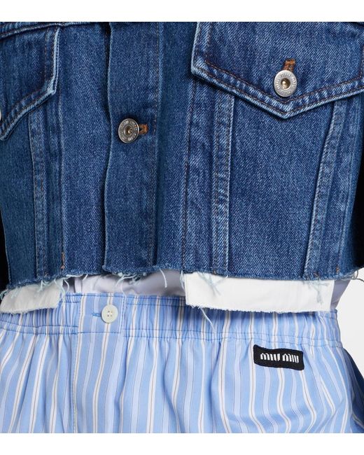 Miu Miu Blue Cropped Logo Denim Jacket