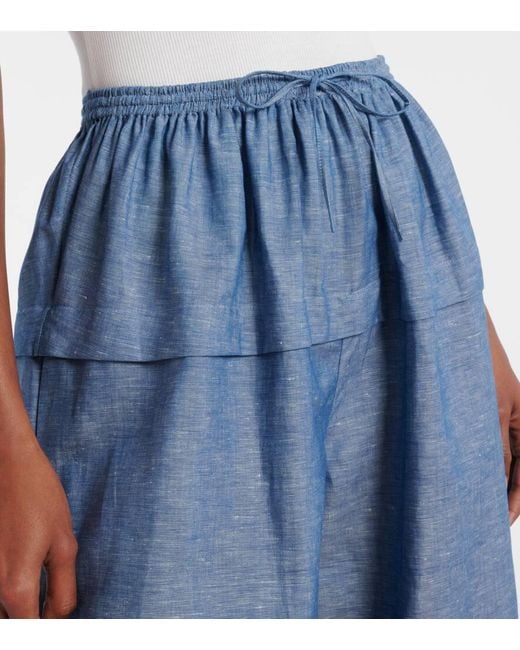 Alaïa Blue Cotton And Linen Wide-Leg Pants