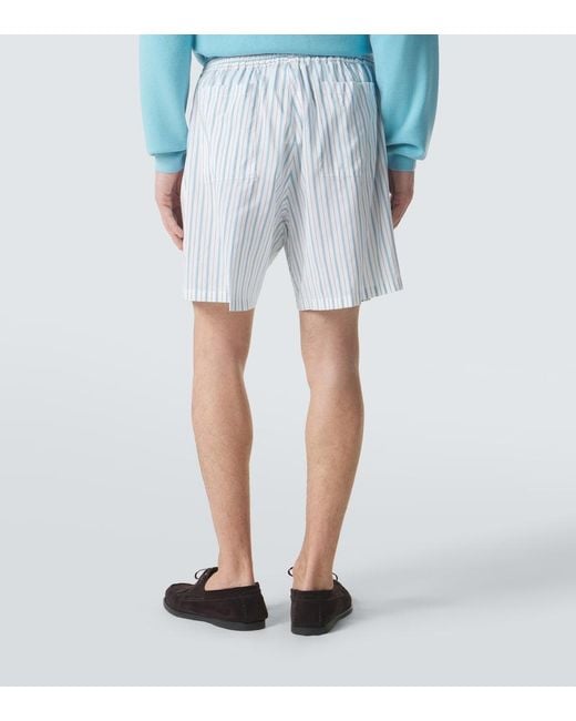 Umit Benan Blue Julian Striped Silk And Cotton Shorts for men