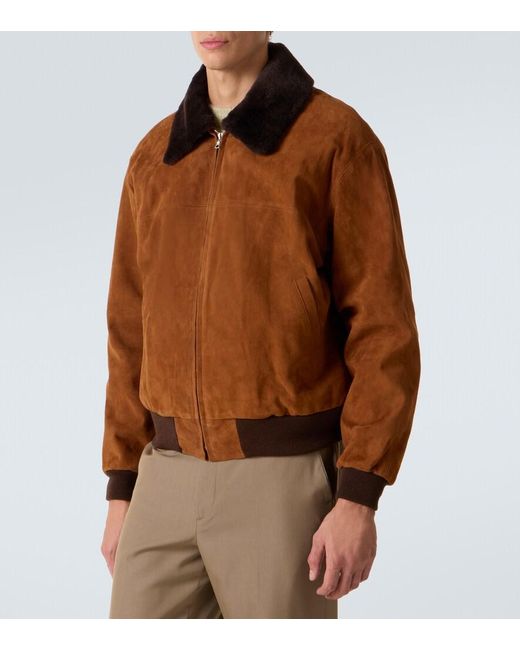 Auralee Brown Shearling-Trimmed Suede Blouson Jacket for men