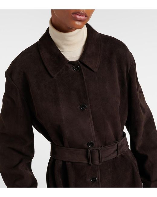 The Row Black Kendra Suede Coat Chestnut