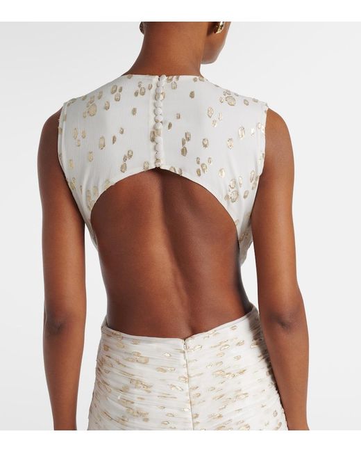 Costarellos White Luccia Cutout Silk Jacquard Gown