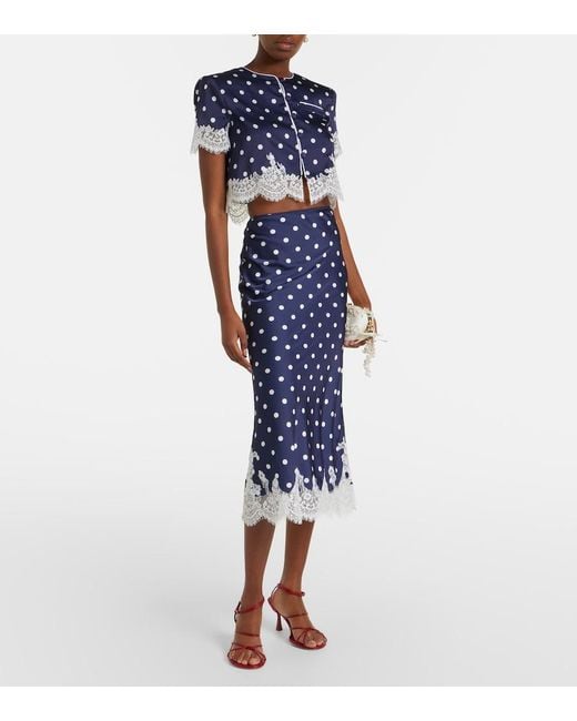 Self-Portrait Blue Polka Dot Satin Midi Skirt