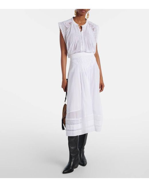 Isabel Marant White Grecia Lace-Trimmed Cotton Blouse