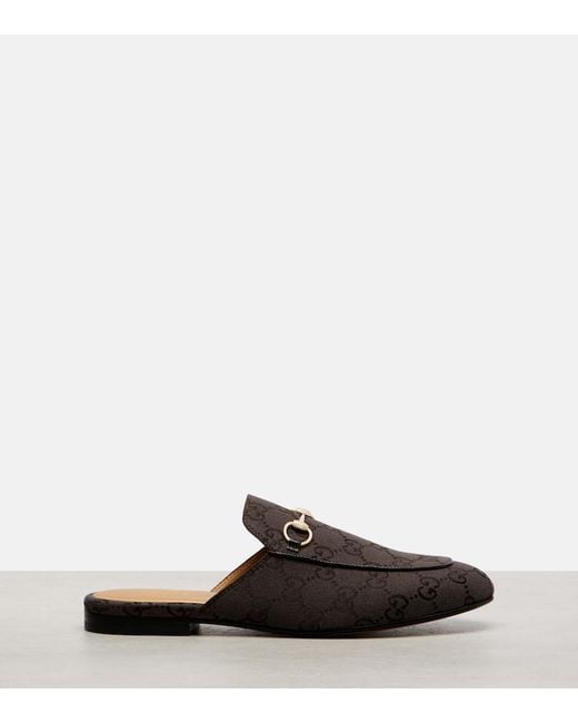 Gucci Brown Princetown Horsebit Gg Canvas Mules