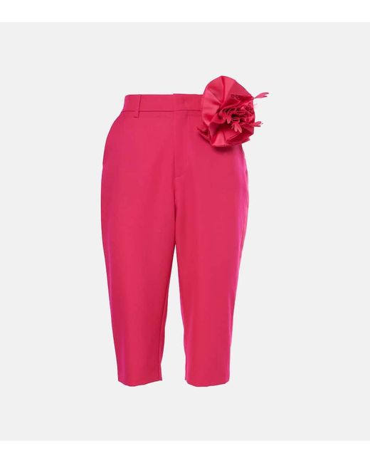 Area Pink Floral-Applique Wool Capri Pants