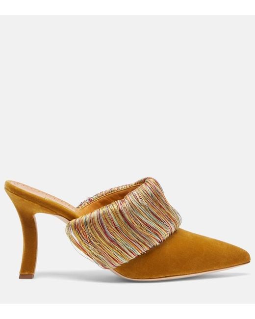 Manolo Blahnik Brown Caldean 90 Velvet Mules