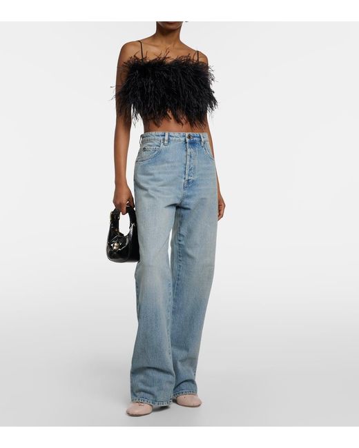 Jeans Anchos De Tiro Medio Miu Miu de color Blue