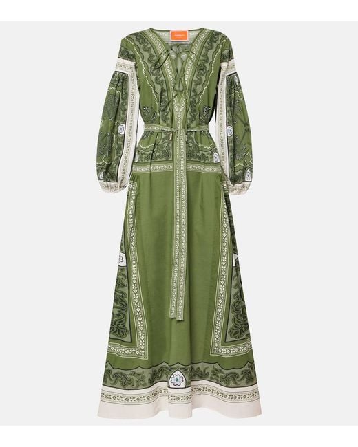 LaDoubleJ Green Viviana Printed Cotton Muslin Maxi Dress