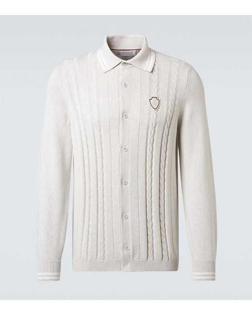 Cardigan Trenzado De Algodon Brunello Cucinelli de hombre de color White