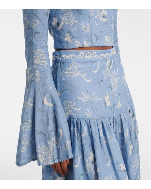 Agua Bendita Blue Limoncillo Lymanopoda Floral Linen Crop Top