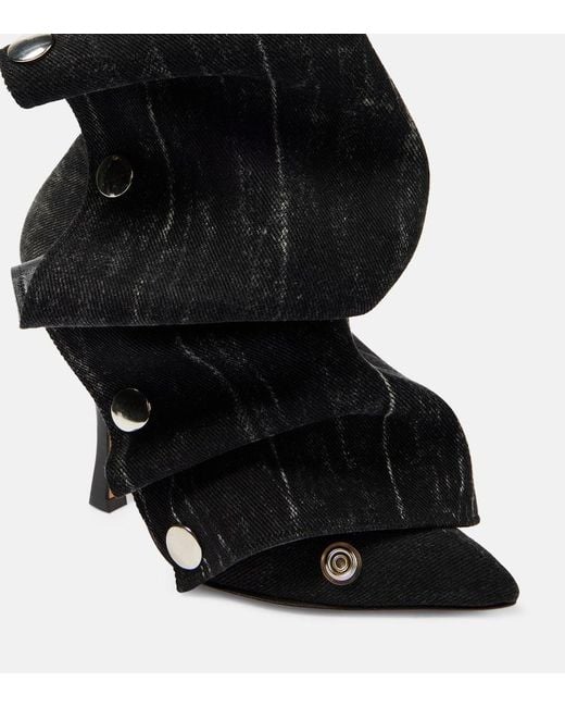 Y. Project Black Snap Denim Knee-High Boots
