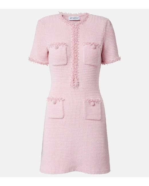 Self-Portrait Pink Embellished Knitted Minidress