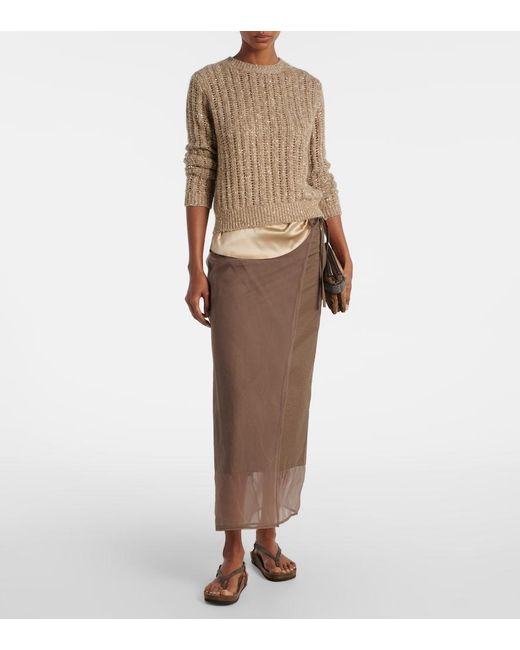 Brunello Cucinelli Brown Open-Knit Sequined Sweater