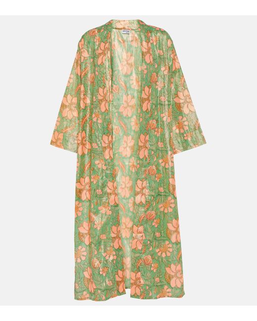 Juliet Dunn Multicolor Floral Cotton Lame Kimono