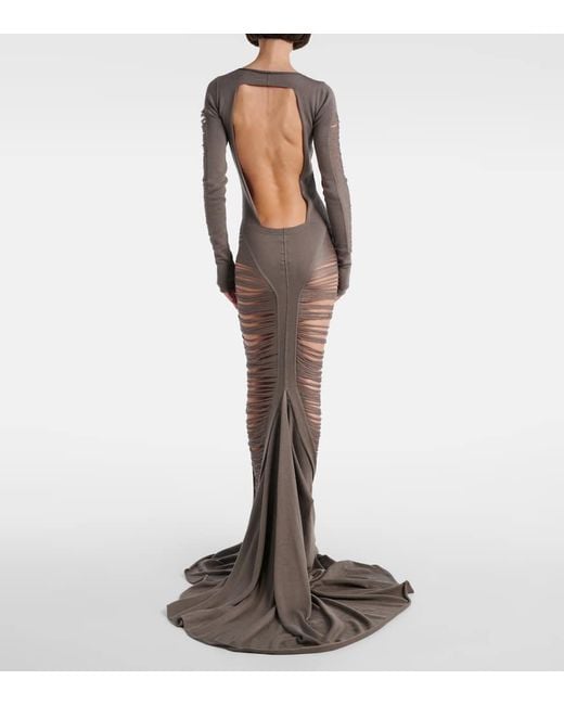 Rick Owens Black Distressed Wool Maxi Dress
