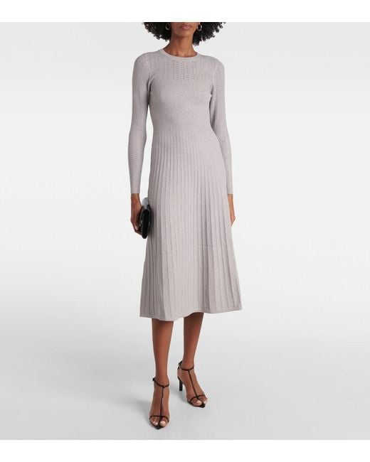 Veronica Beard Gray Nami Knitted Lame Midi Dress