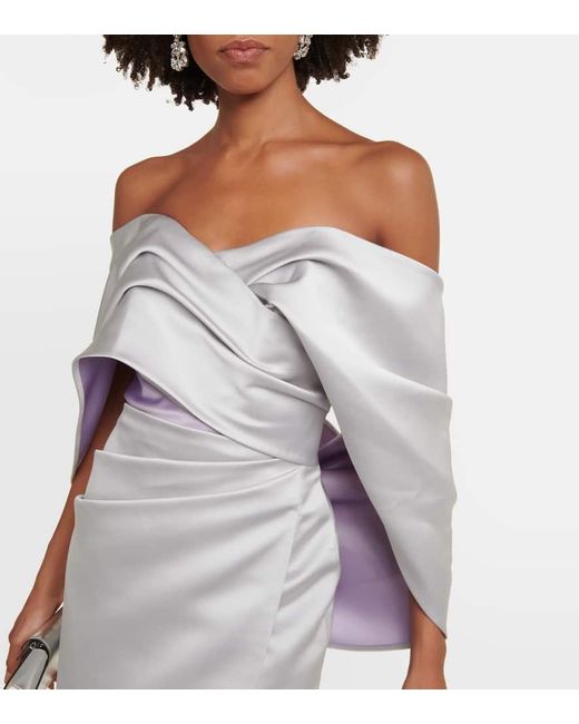 Blueberry T Silk And All Over Front Draping Lace Beaded Gown - White