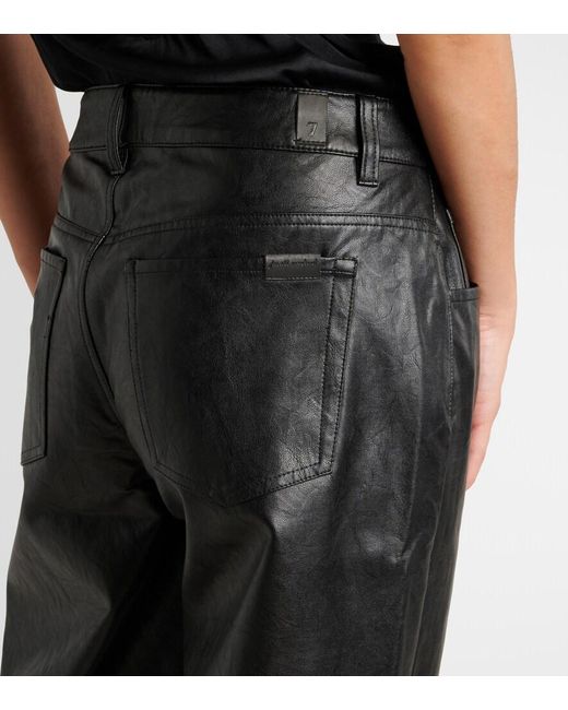 7 For All Mankind Black Tess High-Rise Faux Leather Straight Pants