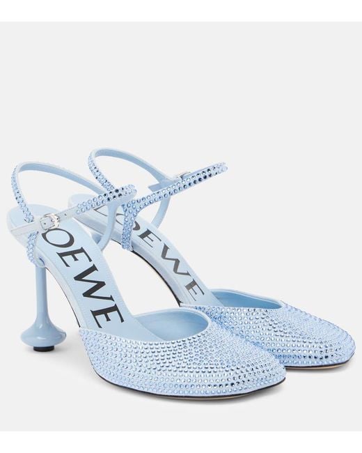 Loewe Blue Toy 90 Crystal-Embellished Leather Pumps