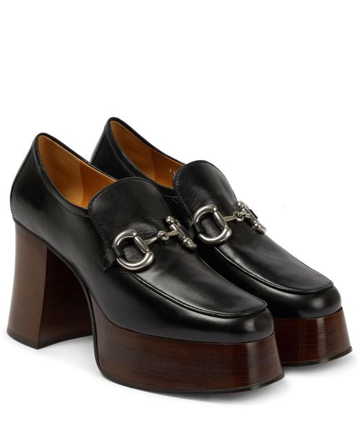 Gucci Horsebit Leather Platform Loafer Pumps in Black | Lyst