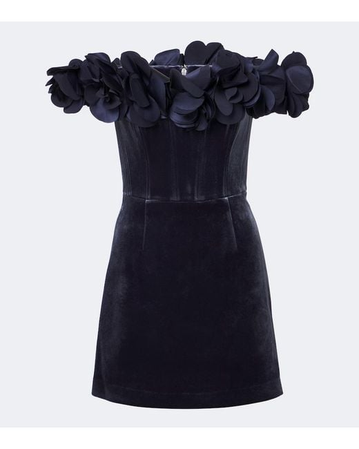 Rebecca Vallance Blue Charles Ruffled Velvet Minidress