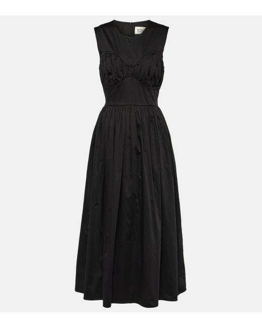 TOVE Black Delphine Gathered Cotton-blend Midi Dress