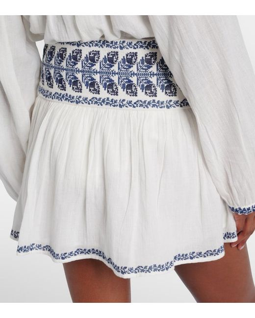 Isabel Marant White Picadilia Embroidered Cotton Miniskirt