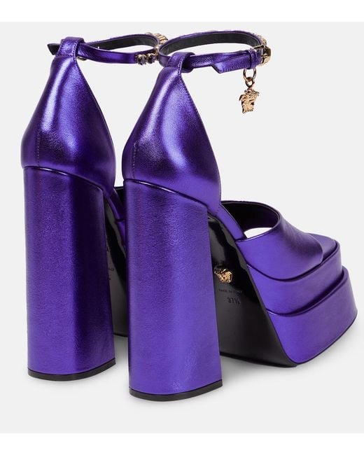 Versace Purple Medusa Aevitas Leather Platform Sandals