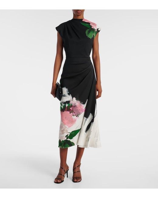 Robe Midi A Fleurs Erdem en coloris Black