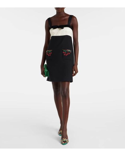 Valentino Black Crepe Couture Embroidered Minidress
