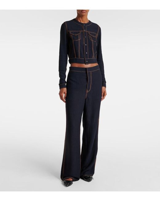 Alaïa Blue Tailored Wool-Blend Georgette Wide-Leg Pants