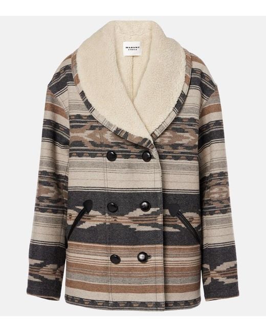 Isabel Marant Gray Dorcas Faux Shearling-Trimmed Peacoat