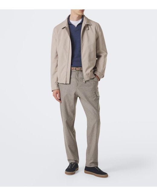 Brunello Cucinelli Blue Leather-Trimmed Suede Sneakers for men