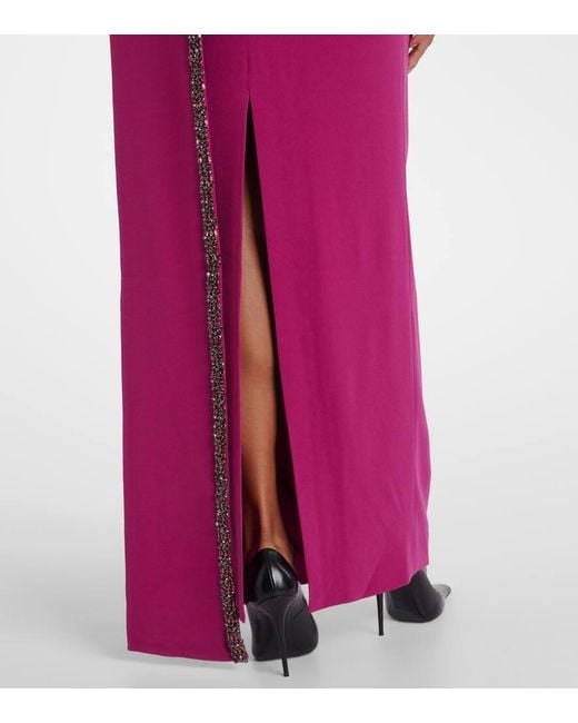 Roland Mouret Purple Caped Embellished Satin Crepe Gown