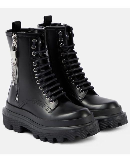 Dolce & Gabbana Black Leather Combat Boots