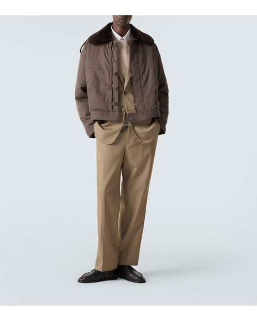 Auralee Brown Shearling-Trimmed Cotton Gabardine Jacket for men