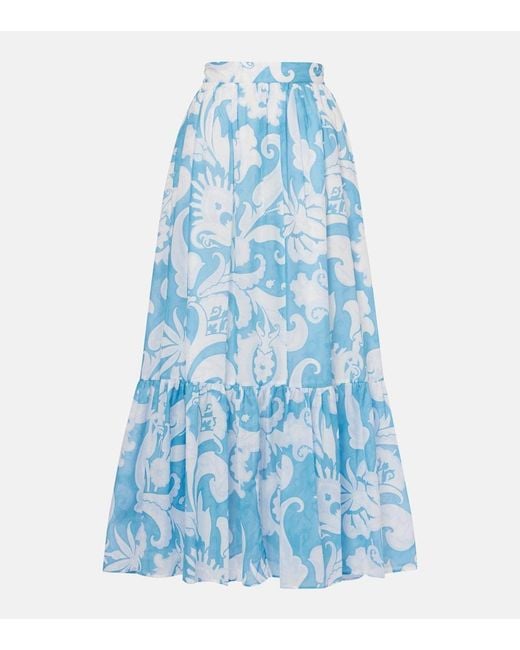Etro Blue Paisley Print Maxi Skirt