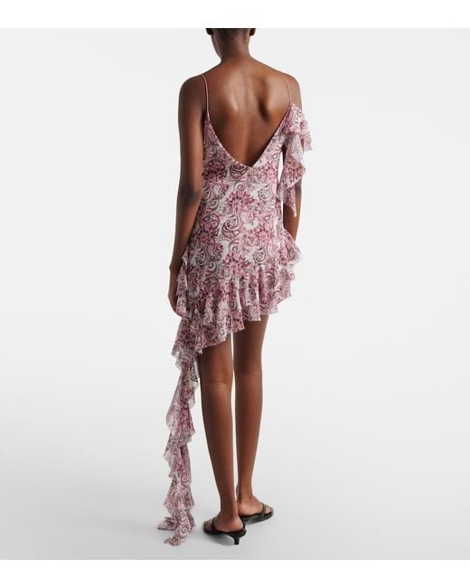 Bananhot Pink Zoe Floral Ruffled Asymmetric Minidress