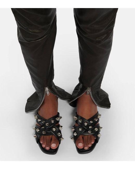 Christian Louboutin Black Fräulein Spika Flache Ledersandalen