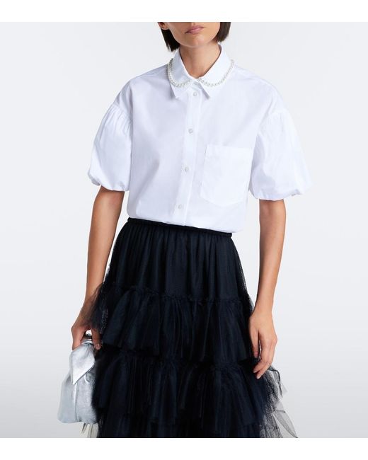 Simone Rocha White Embellished Scalloped Cotton Shirt